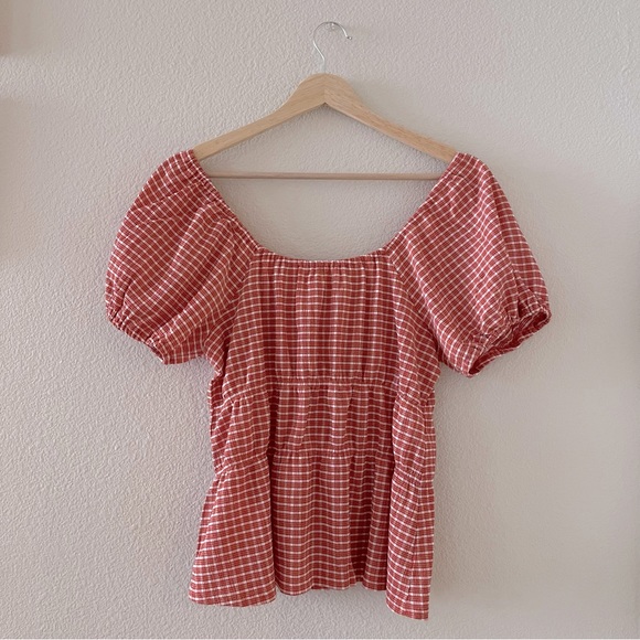 NWT Madewell Women's Omaha Peplum Gingham Tiered Keyhole Top - Picture 3 of 8